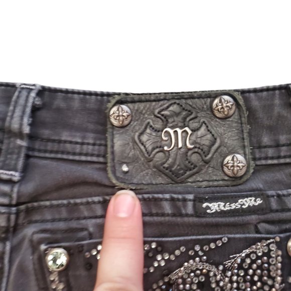 Miss Me JE5764GR Skinny 26 (M 26x30 7" Low Rise) Black *Missing Button* Jeans A9 - Picture 7 of 13